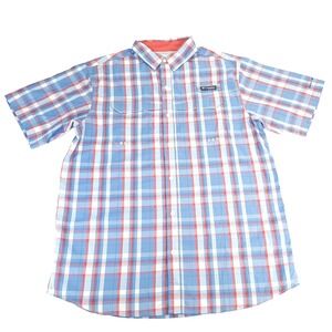 Columbia PFG Shirt Men Medium Red White Blue Omni-Shade Fishing Outdoor Gorpcore